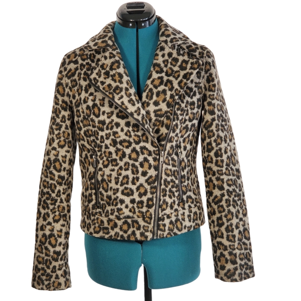 Cupcakes and Cashmere Leopard Print Faux Fur Jacket Size Small